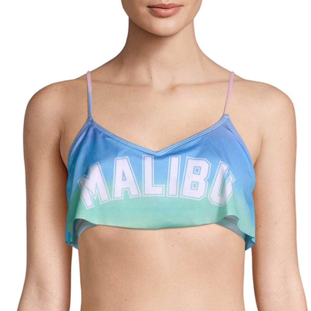 Wildfox Malibu Ruffled Cropped Ombre Sunset Color Tankini Top size Large (12-14)
